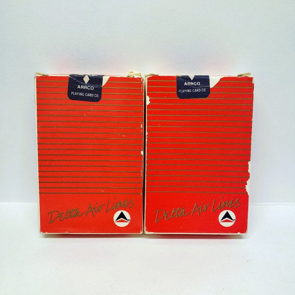 SEALED Unused Vintage Red Delta Airlines Playing Cards Deck ARRCO Lot of 2